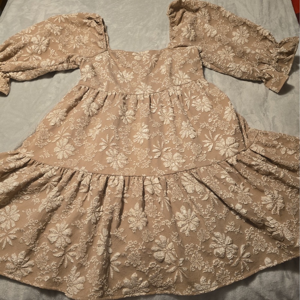 Entro Cream Cottagecore Whimsical Floral Babydoll Dress Med New Boho Romantic